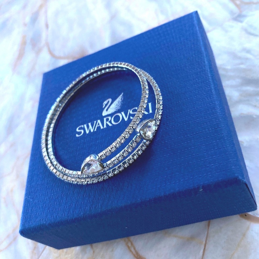 Swarovski Silver Tone Crystal Wrap Bypass Bracelet Pear Cut Ends 5221397